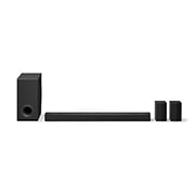 Front view of Soundbar, subwoofer, and Rear Speakers