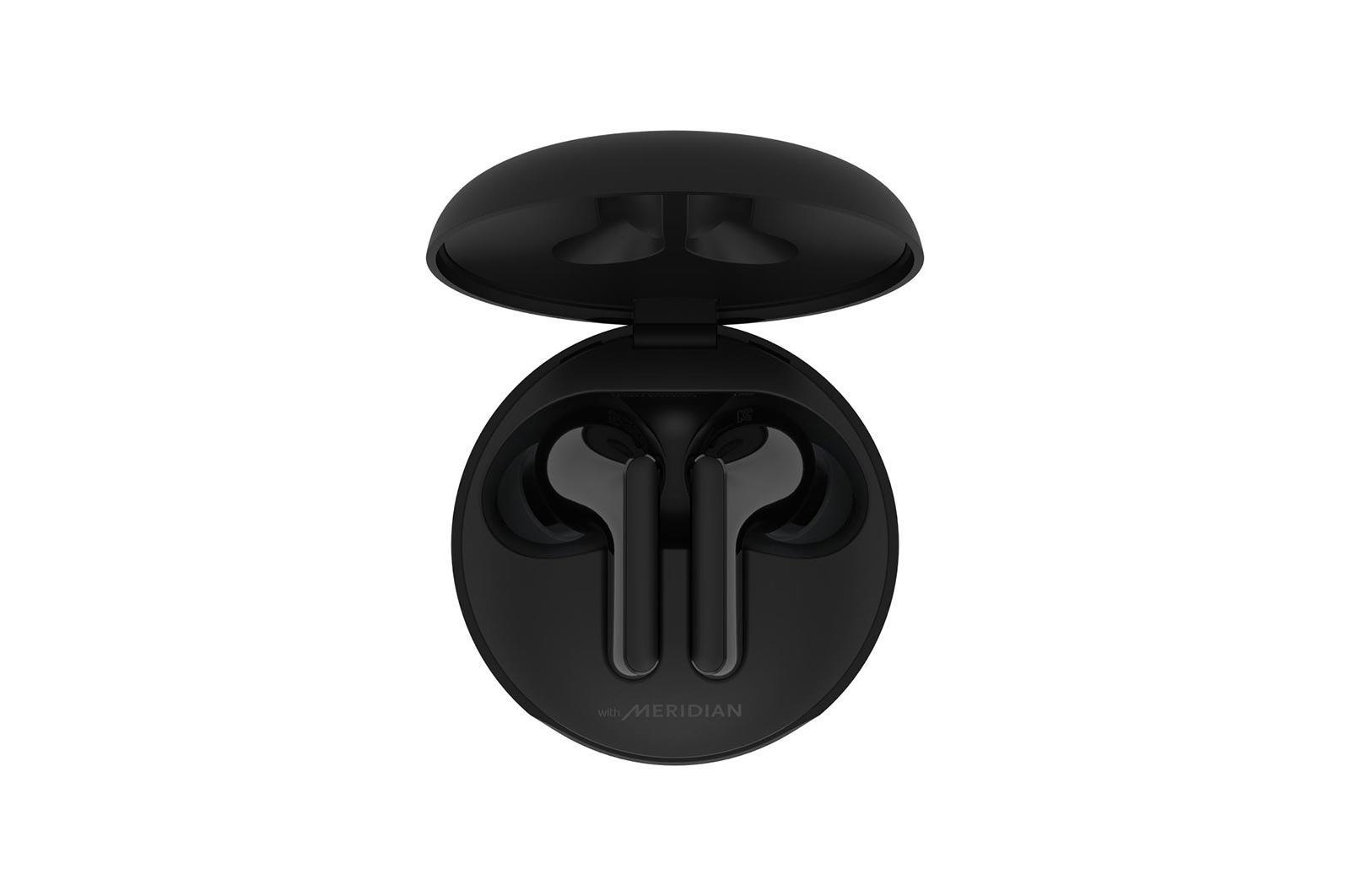 Vue avant de Véritables écouteurs sans fil TONE Free HBS-FN4 de LG avec technologie Meridian Audio et boîtier de recharge Uvnano HBS-FN4
