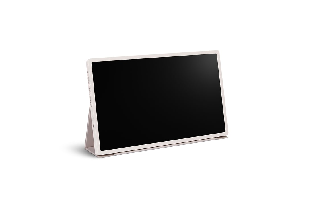 LG StanbyME 2 posé en mode tablette grâce à la housse folio.