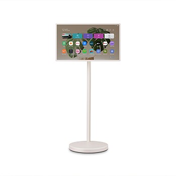 Vue de face du LG StanbyME 2 sur son support.
