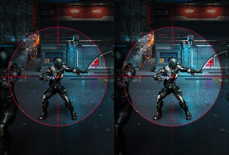 L’image montre deux images, le mode Stabilisateur de noir ayant été appliqué à l’une d’entre elles afin d’afficher beaucoup plus de détails dans l’obscurité.	