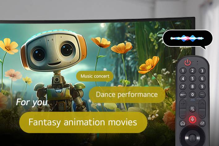 Voici une image affichant des films à l’écran après avoir recherché « film d’animation fantastique » à l’aide de la télécommande Magic Remote.