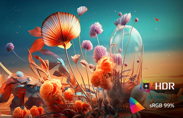 L’écran affiche une image éclatante mettant en valeur HDR10 avec une couverture de 99 % sRGB.