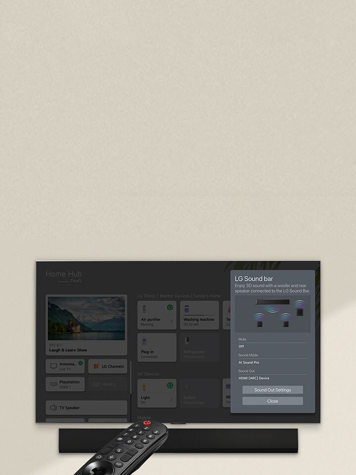 Accédez aux commandes de la barre de son sur le téléviseur de LG pour la commander facilement, comme les modes, les profils et les caractéristiques utiles.