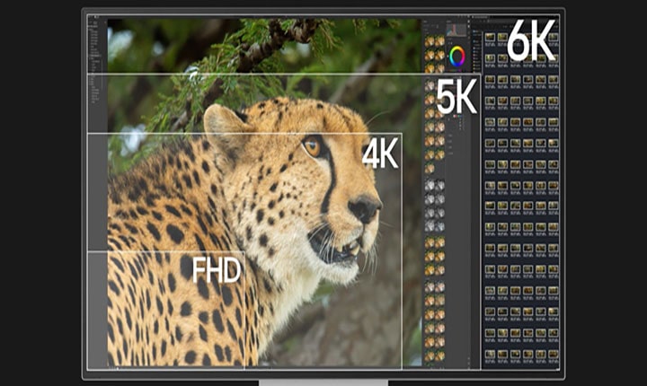 Un clip vidéo illustre la largeur de l’écran 6K en comparaison avec les tailles d’écrans 4K et 5K.