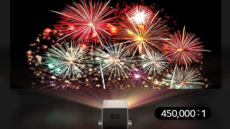 Image du LG CineBeam projetant un feu d’artifice éclatant.