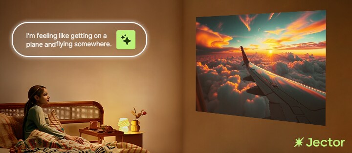 Vidéo du LG CineBeam projetant l’écran Jector AI