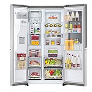 LG Side-by-Side mit InstaView Door-in-Door® | Craft Ice Kugeln | Eis-, Crushed Ice- und Wasserspender | 635 Liter Kapazität | Energieeffizienzklasse E | Festwasseranschluss | Brushed Steel | GSXV90BSDE, GSXV90BSDE