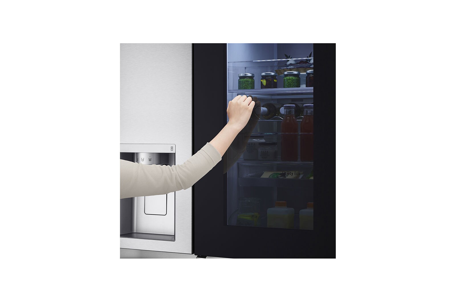 LG Side-by-Side mit InstaView Door-in-Door® | Craft Ice Kugeln | Eis-, Crushed Ice- und Wasserspender | 635 Liter Kapazität | Energieeffizienzklasse E | Festwasseranschluss | Brushed Steel | GSXV90BSDE, GSXV90BSDE
