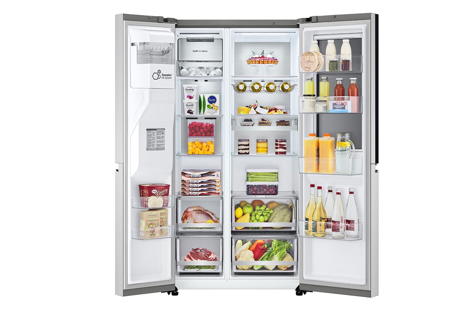 LG Side-by-Side mit InstaView Door-in-Door® | Craft Ice Kugeln | Eis-, Crushed Ice- und Wasserspender | 635 Liter Kapazität | Energieeffizienzklasse E | Festwasseranschluss | Brushed Steel | GSXV90BSDE, GSXV90BSDE