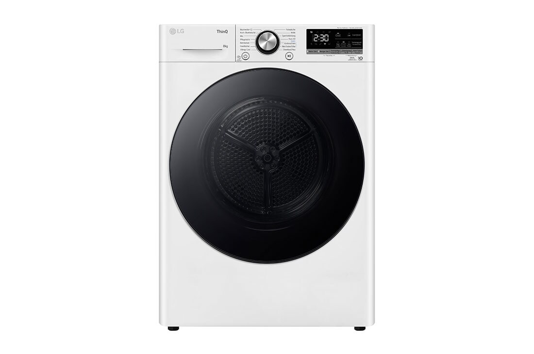 LG Trockner mit Dual Inverter Wärmepumpentechnologie & Sicherheitsglastür | Automatisch selbstreinigender Kondensator | 8 kg Fassungsvermögen | Wi-Fi-Funktion | EEK A+++ | RT80V9W, RT80V9W