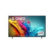 Ansicht der Vorderseite des LG QNED TV, QNED85 mit Text LG QNED und 2024 auf dem Bildschirm