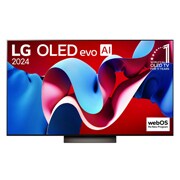 Vorderansicht mit LG OLED evo TV und OLED C4, Emblem 11 Years of number 1 OLED und Logo von webOS Re:New Program am Bildschirm