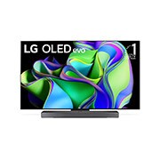 Vorderansicht mit dem LG OLED evo „11 Years World No.1“-OLED-Logo und Logo für 5 Jahre Garantie auf das Display auf dem Bildschirm