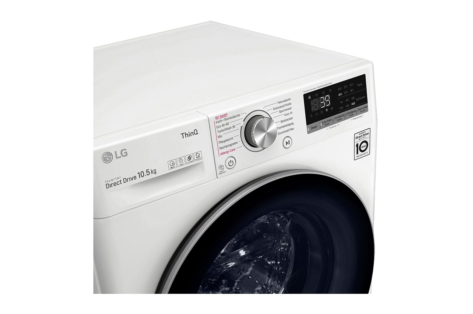 LG Waschmaschine mit AI DD® | 10,5 kg | Energieeffizienzklasse A | 1.400 U./Min. | Steam | TurboWash® 360° | Wi-Fi-Funktion, F4WV710P1E