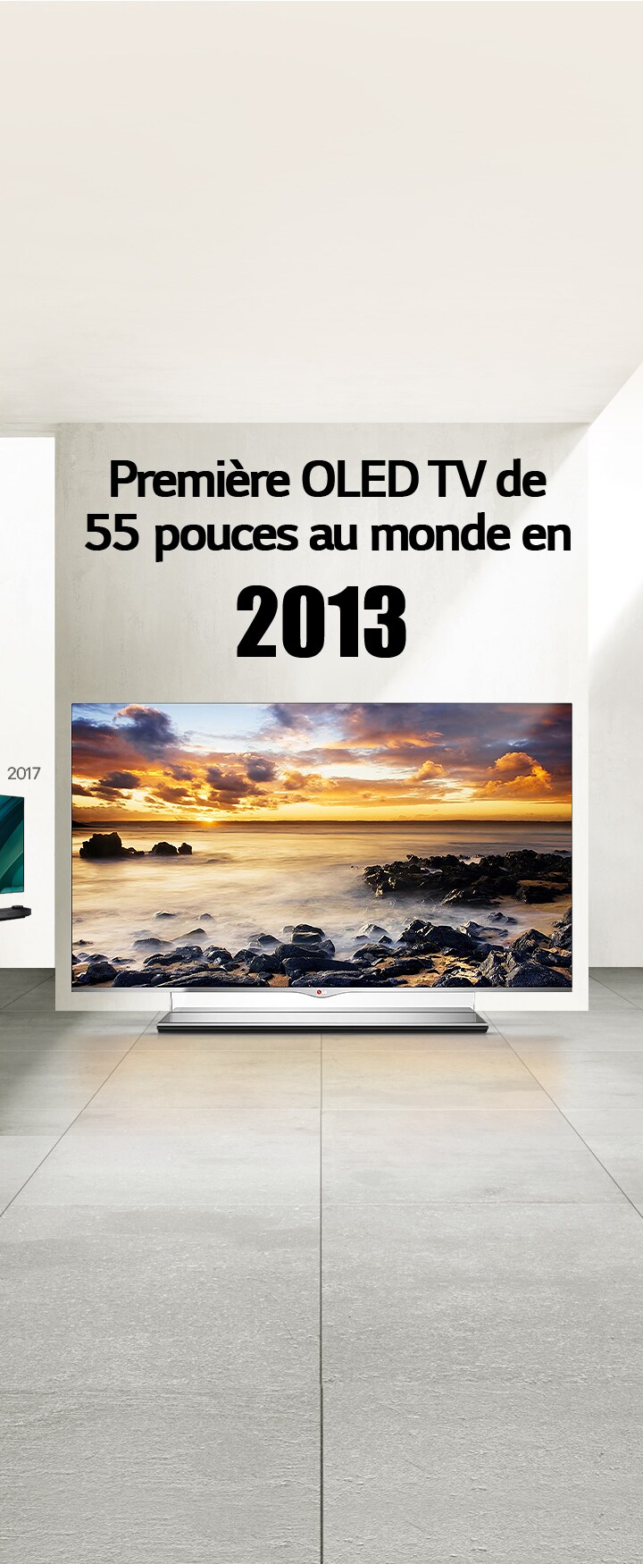 LG TV. Le titre indique : Première OLED TV de 55 pouces au monde en 2013.