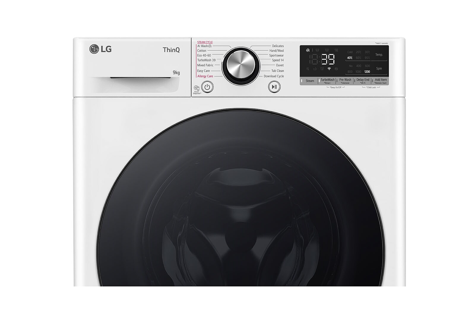 LG Lave-linge d'une capacité de 9 kg | Slim Fit | Efficacité énergétique A | 1200 tr/min. | Blanc avec anneau hublot noir | F2V7SLIM9, F2V7SLIM9