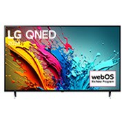 Vue de face du téléviseur LG QNED, QNED85 avec le texte LG QNED, 2024, et le logo webOS Re:New Program à l’écran.