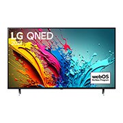 Vue de face du téléviseur LG QNED, QNED85 avec le texte LG QNED, 2024, et le logo webOS Re:New Program à l’écran.