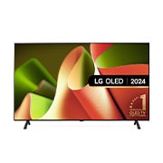 Front view with LG OLED TV, OLED B4, 11 Years of world number 1 OLED Emblem and webOS Re:New Program logo on screen with 2-pole stand