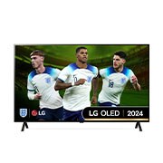 Front view with LG OLED TV, OLED B4, 11 Years of world number 1 OLED Emblem and webOS Re:New Program logo on screen with 2-pole stand