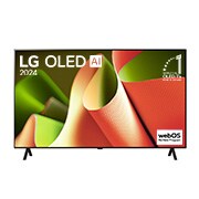 Front view with LG OLED TV, OLED B4, 11 Years of world number 1 OLED Emblem and webOS Re:New Program logo on screen with 2-pole stand