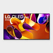 Front view with LG OLED evo TV, OLED G4, 11 Years of world number 1 OLED Emblem, and 5-Year Panel Warranty logo on screen