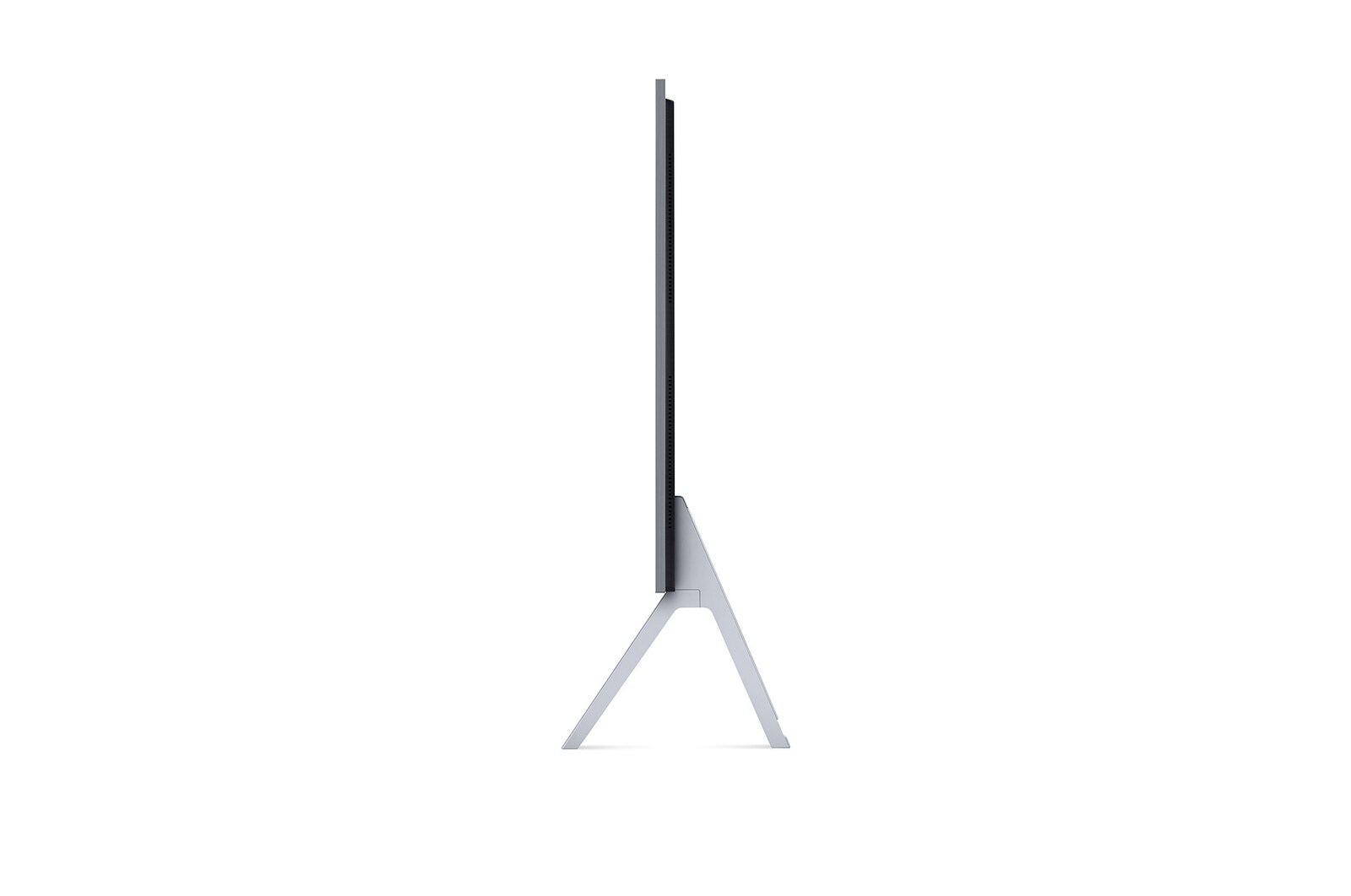 Vista lateral orientada a la derecha ligeramente inclinada del televisor LG OLED evo, OLED M4 en la pared