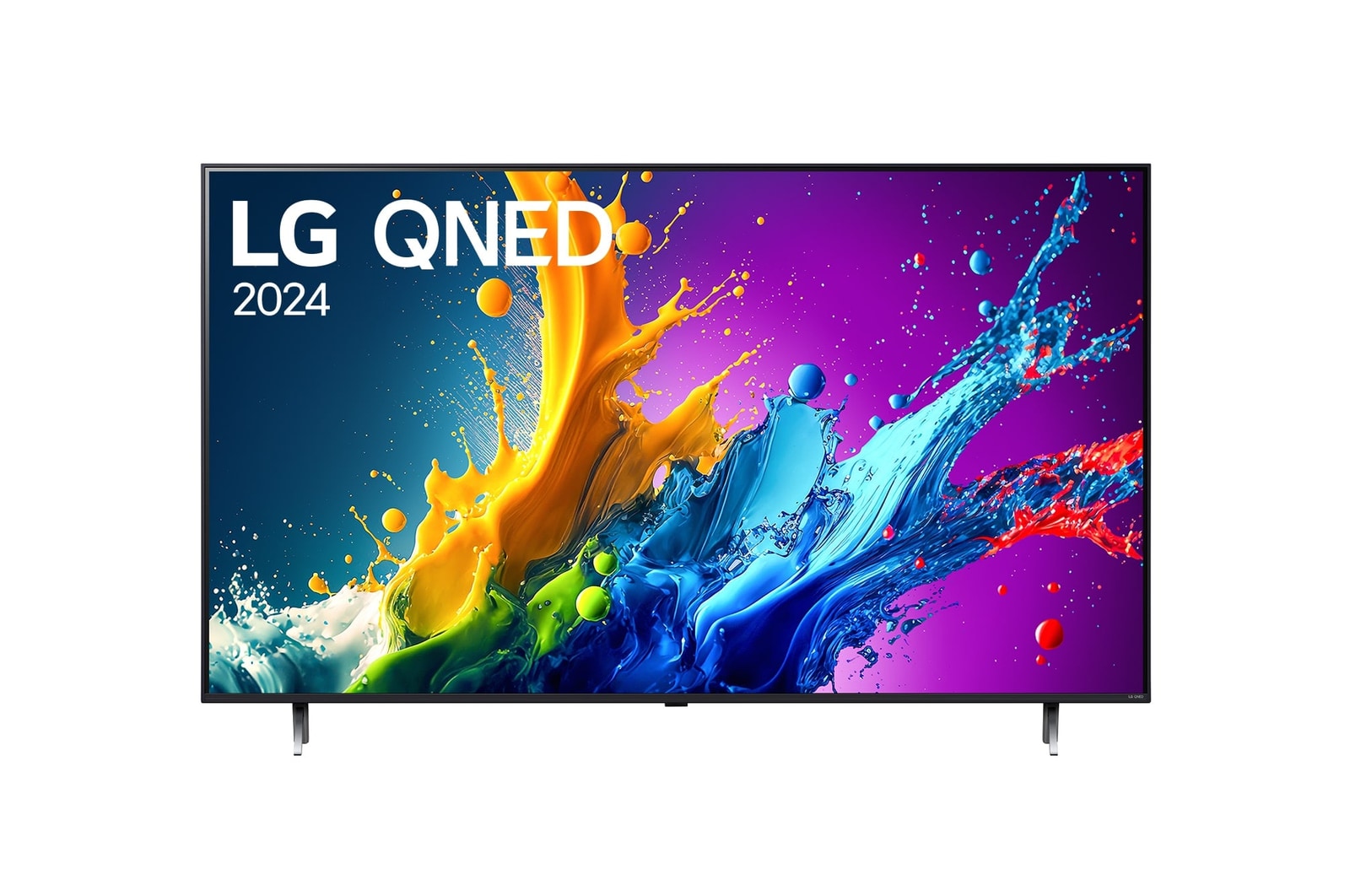 Front view of LG QNED TV, QNED90 with text of LG QNED MiniLED, 2024.