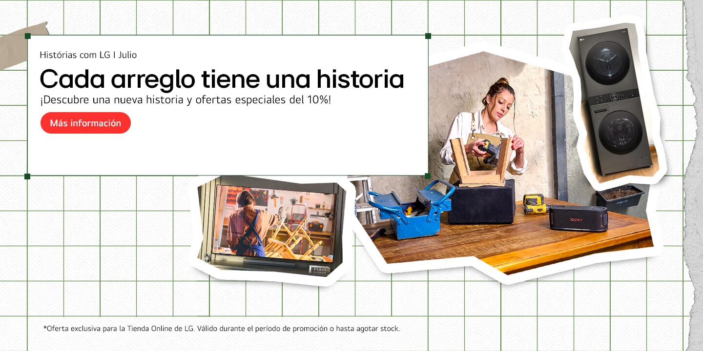 Imagen que muestra a una persona y electrodomésticos LG.