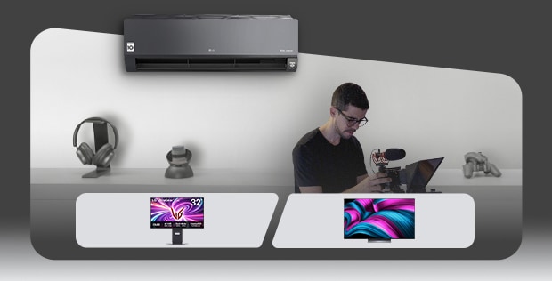 Imagen que muestra a una persona y electrodomésticos LG.