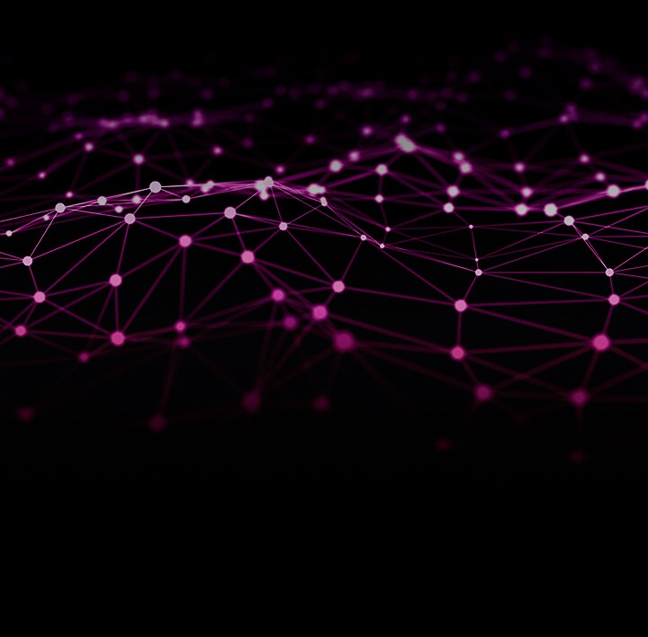 Texto contra un fondo futurista abstracto de líneas y puntos que hacen alusión a los millones de puntos de datos con los que se entrenó la IA de LG. 