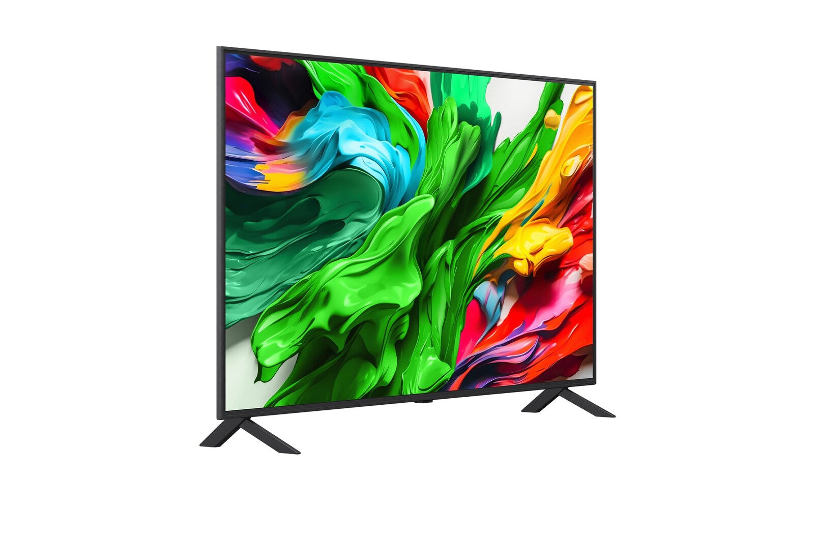 Vista lateral ligeramente inclinada hacia la derecha del TV LG QNED evo QNED85