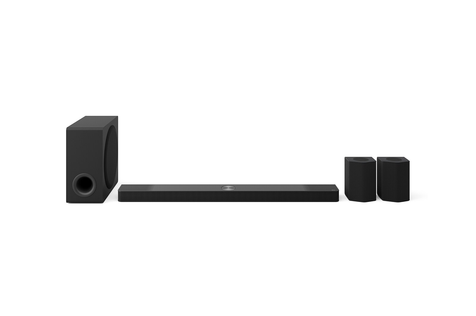 Front view of Soundbar, Sub Woofer, and Rear Speakers