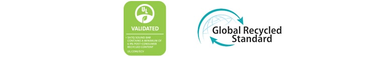 Desde la izquierda se muestran UL VALIDATED (logotipo), Global Recycled Standard (logotipo).