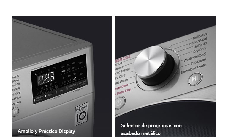 Imagen detallada del diseño y selector de programas de lavadora.