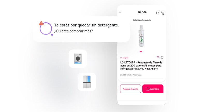 La imagen muestra la pantalla de la aplicación LG ThinQ