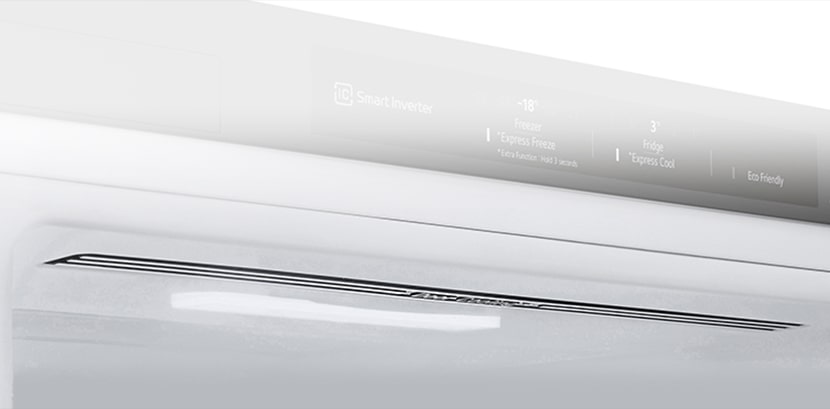 Primer plano de la iluminación LED, que distribuye eficazmente la luz por todo el refrigerador y lo hace agradable a la vista