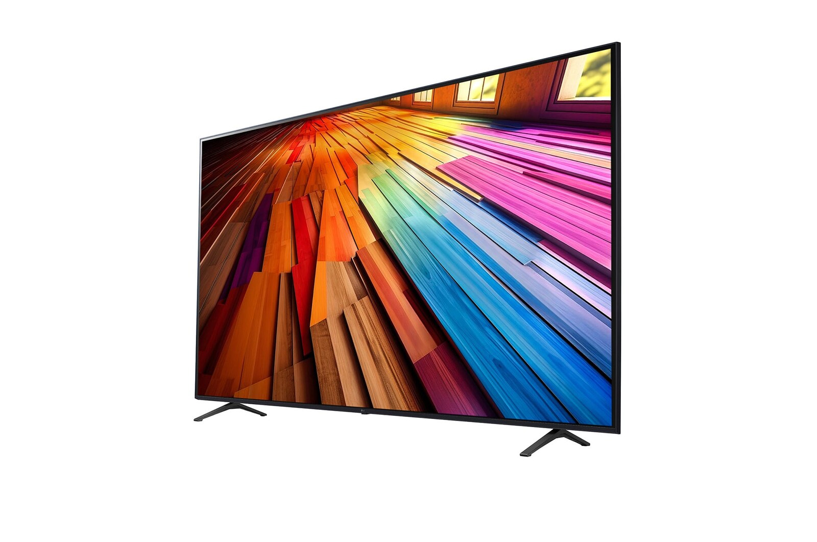 Vista lateral ligeramente inclinada hacia la izquierda del televisor LG UHD, UT80