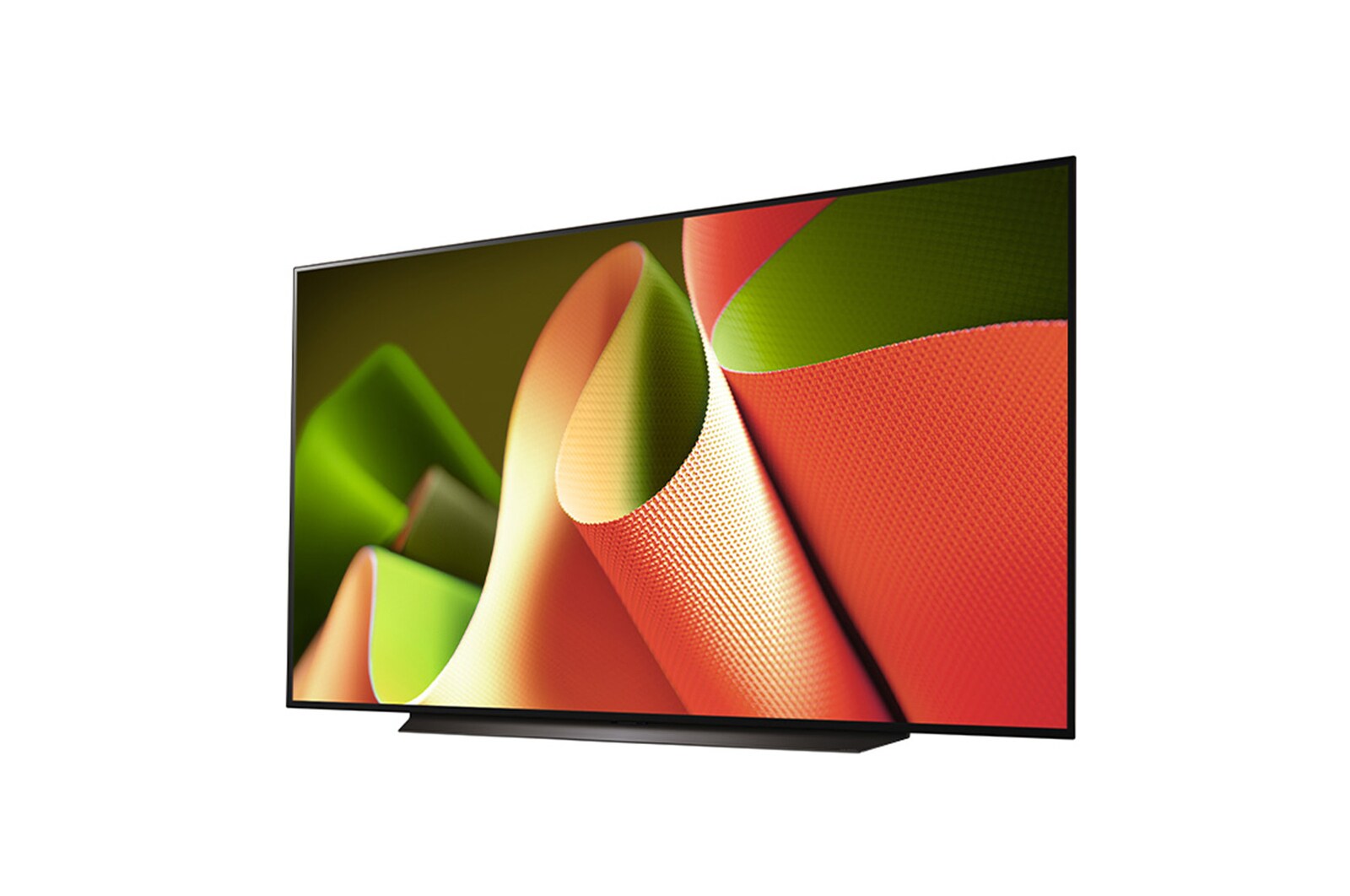 Vista lateral ligeramente inclinada hacia la izquierda del televisor LG OLED, OLED B4