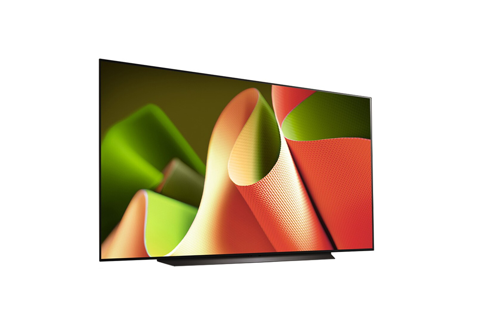 Vista lateral ligeramente inclinada hacia la derecha del televisor LG OLED, OLED B4