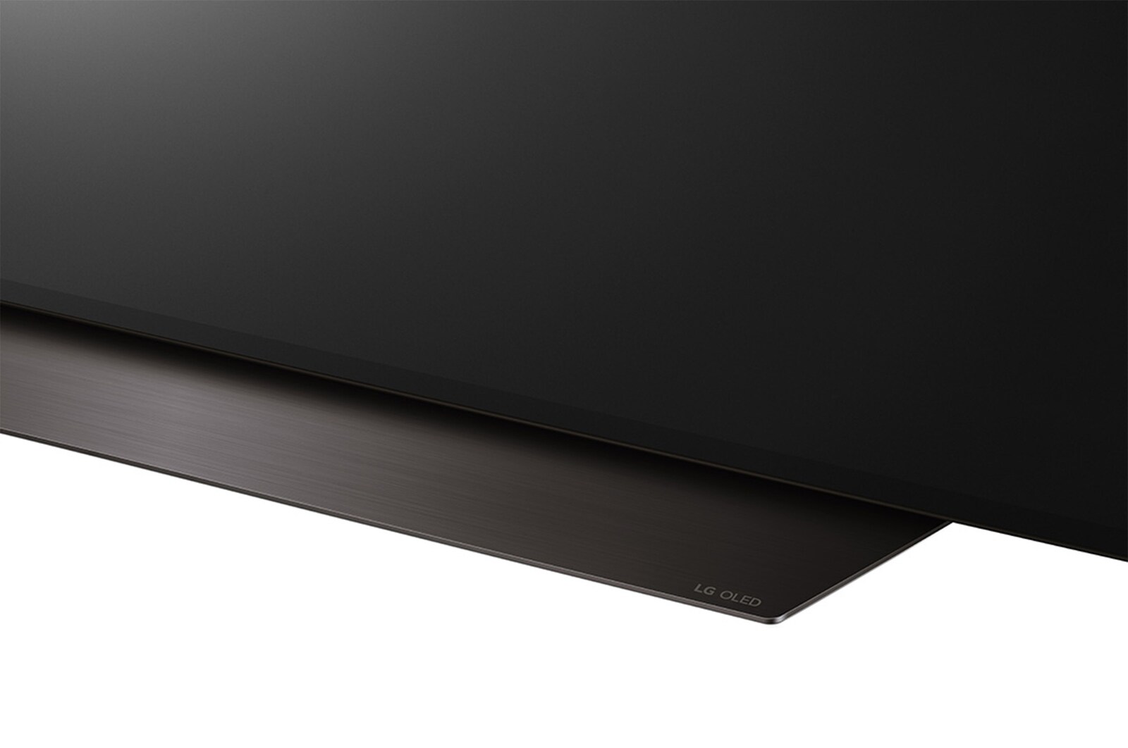 Imagen en primer plano del televisor LG OLED, OLED B4 desde la base, que muestra un soporte de 2 polos