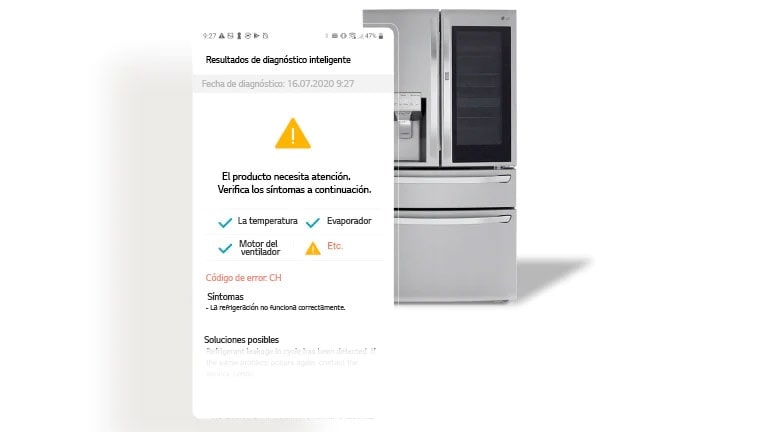 La imagen muestra la pantalla de la aplicación LG ThinQ