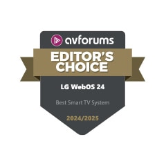 Logotipo de elección del editor de AVForums para LG webOS 24 como mejor sistema de TV inteligente 2024/2025.