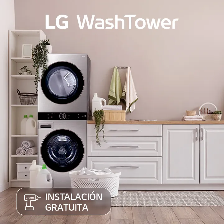 LG WashTower en espacio de lavado