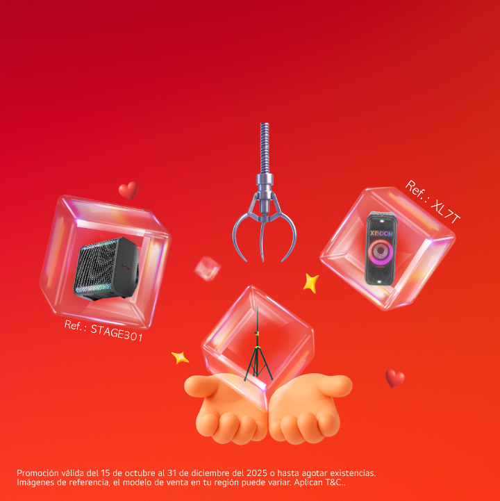 banner promocional Audio llévate un trípode de regalo por compra de un LG xboom Stage o una Torre LG XBOOM 