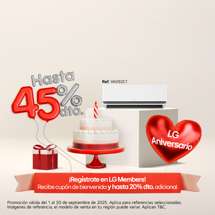 Aniversario LG, neveras, lavadoras,secadoras para ti, 45% de descuento