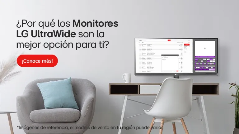 Monitor LG con una mano robotica en la pantalla apoyado en escritorio