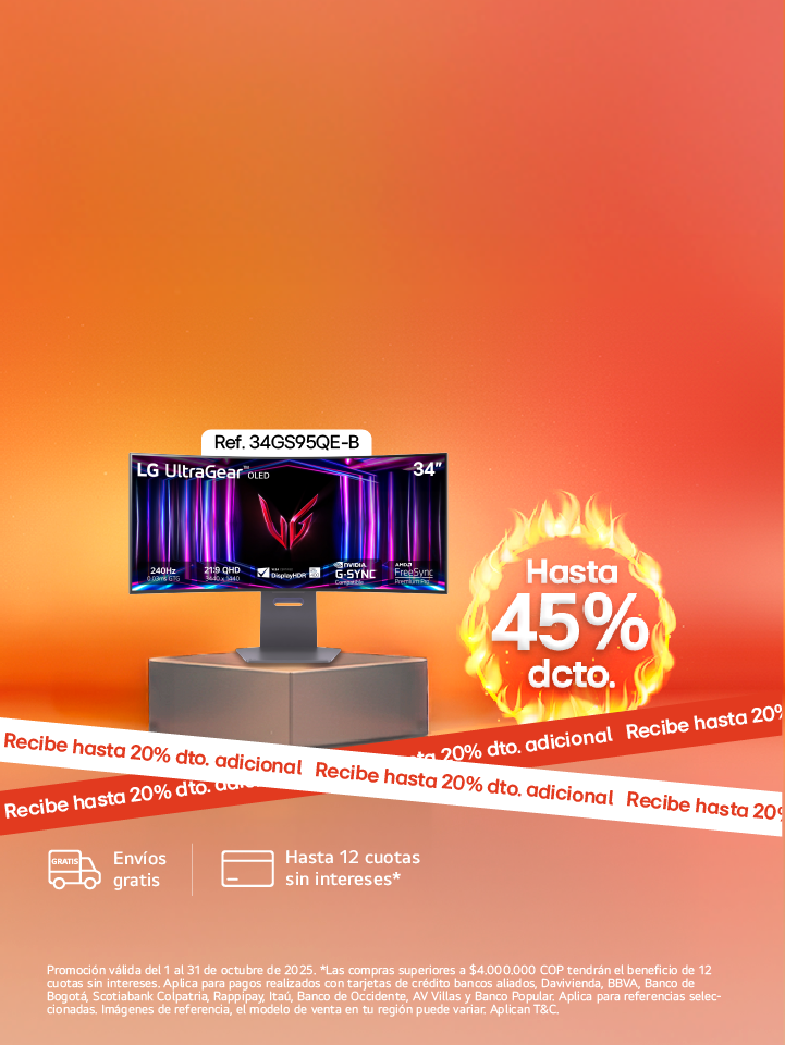 Banner promocional Monitores LG Hot Days, grandes descuentos 45% de descuento