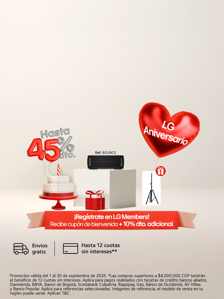 Aniversario LG, neveras, lavadoras,secadoras para ti, 45% de descuento